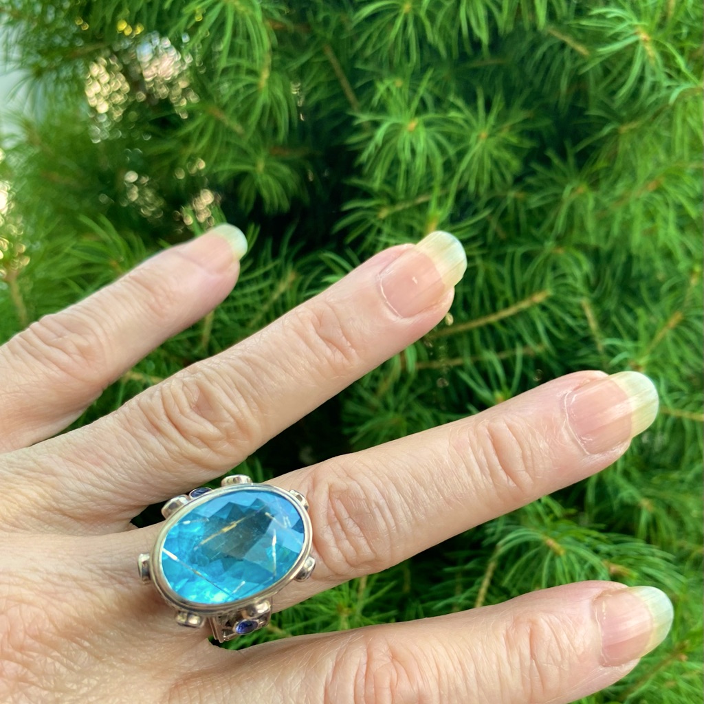 Bold Genuine Vintage Sajen 925 Rutilated Blue Quartz Amethyst Ring